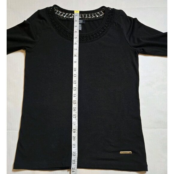 Jones New York Womens Large Crochet Top Blouse Black Bohemian Small 3/4 Sleeve - Picture 3 of 10